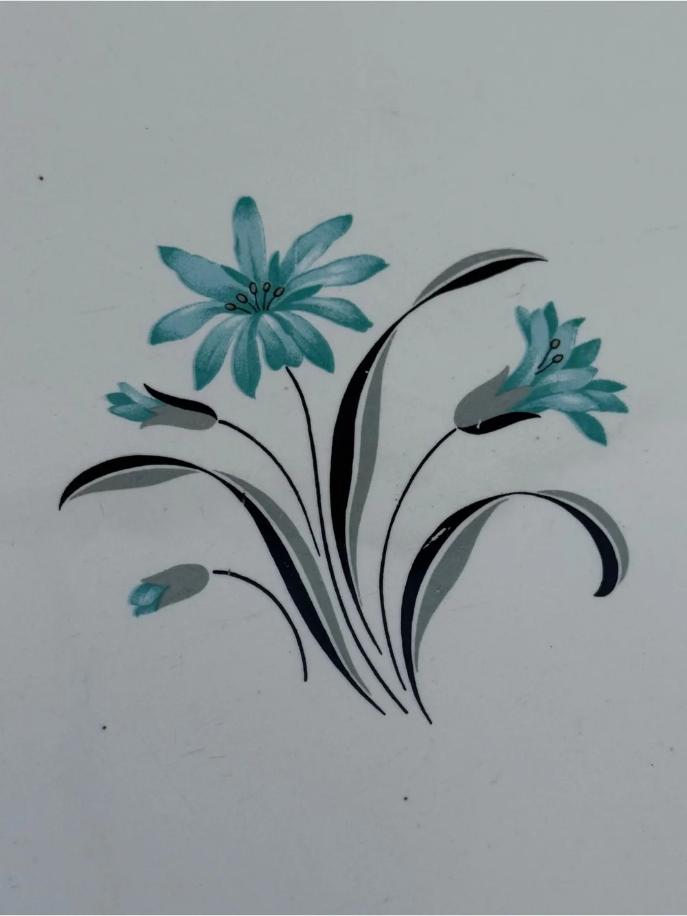 Salem Swirl White Ceramic Bone China Serving Platter with Teal Floral Accent USA